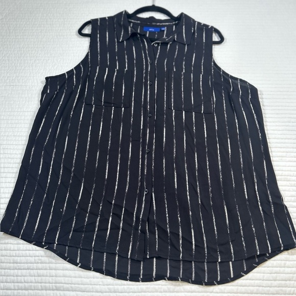 APT.9 Black Shirt with White Stripes. Sleeveless. Sheer. Career. Casual. Size XL - Picture 5 of 7